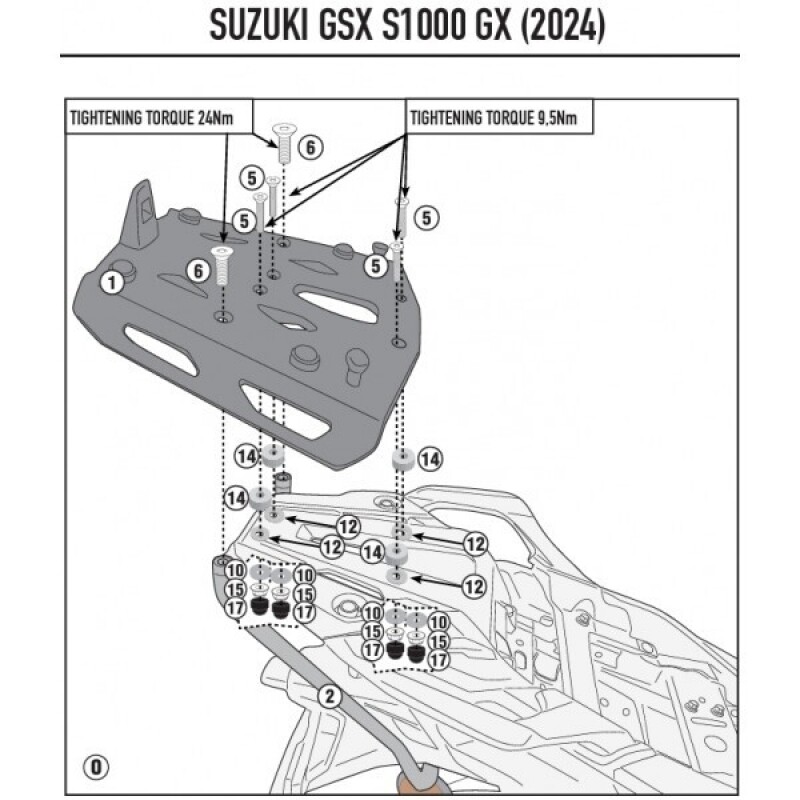 군토,[기비] 스즈키 GSX S1000GX (24-25) 전용 탑박스 브라켓 - SRA3128 (모노키 알미늄 플레이트 포함) 순정 사이드케이스와 호환